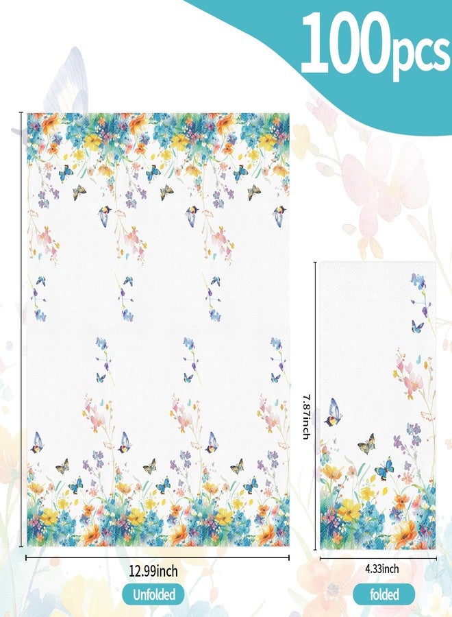 HFBOBP 100Pcs Disposable Floral Paper Napkins, Wildflower Bathroom Napkins Guest Disposable Bloom Wild Flower Hand Towels Dinner Party Napkins for Wedding Birthday Party Baby Shower Decorations - Image 3