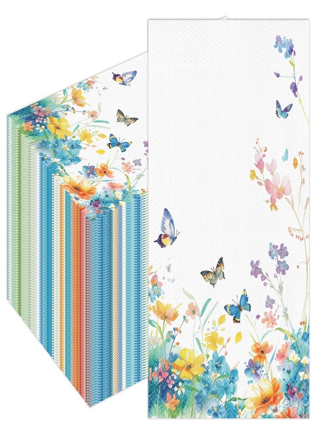 HFBOBP 100Pcs Disposable Floral Paper Napkins, Wildflower Bathroom Napkins Guest Disposable Bloom Wild Flower Hand Towels Dinner Party Napkins for Wedding Birthday Party Baby Shower Decorations - Image 1
