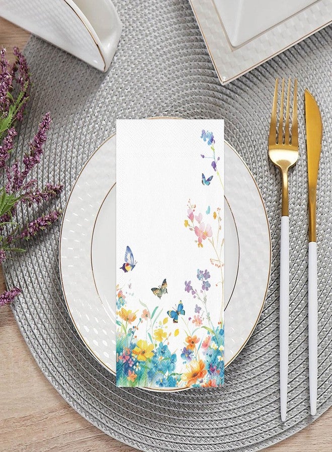 HFBOBP 100Pcs Disposable Floral Paper Napkins, Wildflower Bathroom Napkins Guest Disposable Bloom Wild Flower Hand Towels Dinner Party Napkins for Wedding Birthday Party Baby Shower Decorations - Image 2