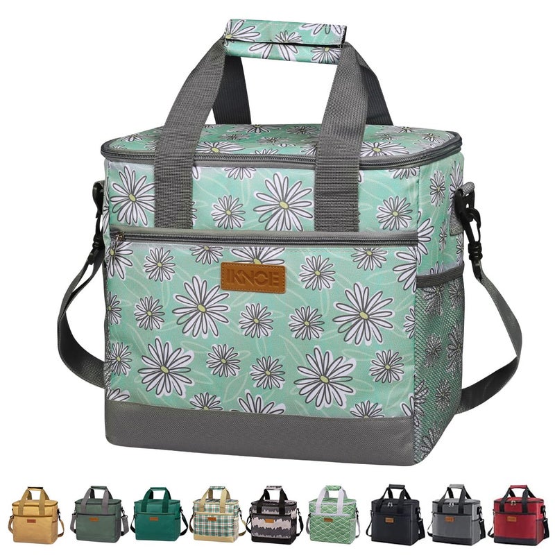 Iknoe Large Cooler Bag Collapsible 24 Can Insulated Bags Leakproof Lunch Cooler Tote with MultiPockets for Adult Insulated Thermal Bag for Beach Picnic Office WorkDaisy