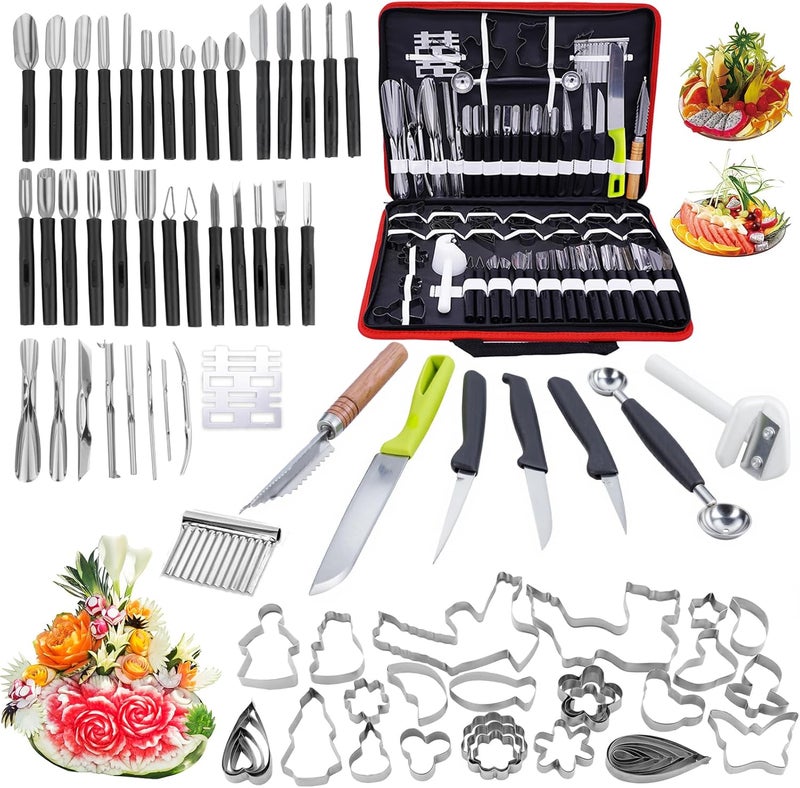 Krbnk 80-Piece Stainless Steel Fruit Carving Tools Set - Professional Watermelon Carving Knife Kit with Ergonomic Handles & Portable Case, Durable Fruit Cutting Tools for Culinary Arts, Sculpting, Peeling - Image 1