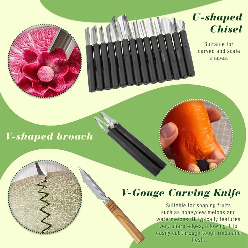 Krbnk 80-Piece Stainless Steel Fruit Carving Tools Set - Professional Watermelon Carving Knife Kit with Ergonomic Handles & Portable Case, Durable Fruit Cutting Tools for Culinary Arts, Sculpting, Peeling - Image 3