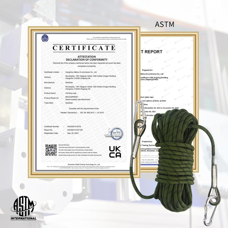 Newdoar Climbing Rope 8(5/16in),10mm (3/8in), High Strength Accessory Cord Rope with 2 Steel Hooks, for Outdoor Rescue Rappelling Rope Down Cliffs ledges Safety Escape Tow Strap Equipment(ArmyGreen) - Image 3