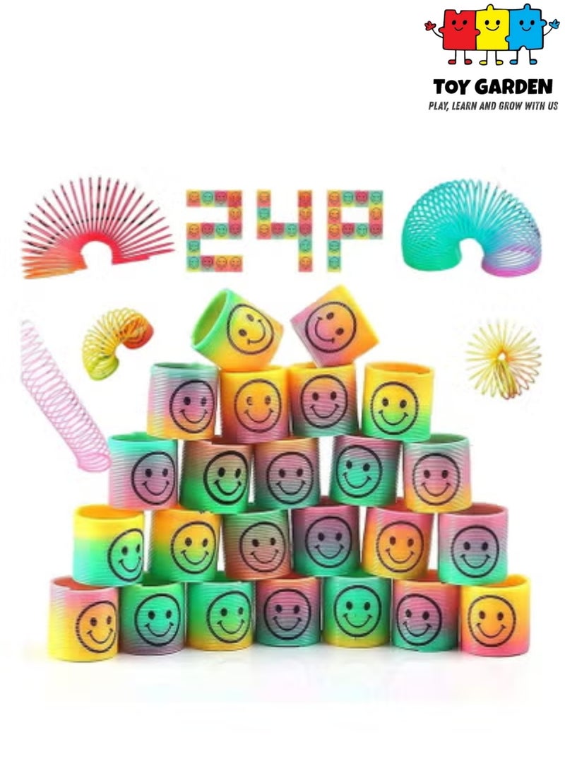TOY GARDEN 24Pcs Rainbow Smiley Mini Spring Toys for Kids | Colorful Magic Coil Springs for Party Favors, Goody Bags, Return Gifts & Birthday Giveaways | Fun Spiral Slinky Toys Bulk Pack for Boys & Girls | Classroom Prizes & Pinata Fillers for Children - Image 1