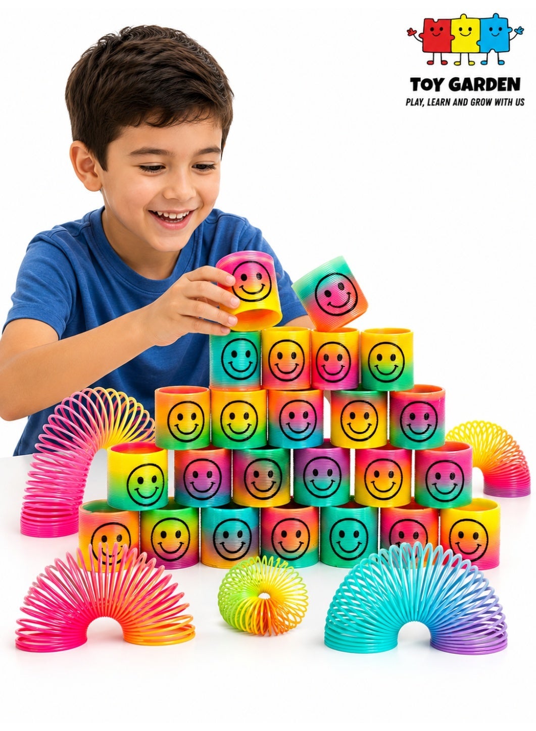 24Pcs Rainbow Smiley Mini Spring Toys for Kids | Colorful Magic Coil Springs for Party Favors, Goody Bags, Return Gifts & Birthday Giveaways | Fun Spiral Slinky Toys Bulk Pack for Boys & Girls | Classroom Prizes & Pinata Fillers for Children