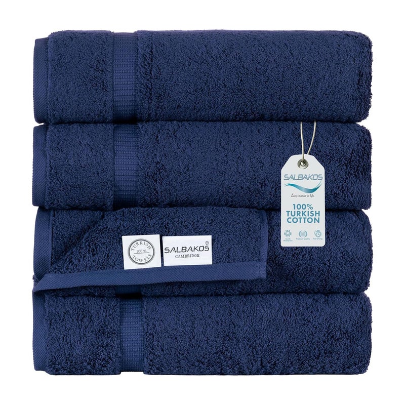SALBAKOS 100% Turkish Cotton Bath Towel Set of 4 27x54 inch | Heirloom Quality | Hotel & Spa Collection | Ultra Soft, Super Absorbent, Long Lasting Bath Towels | Made in Turkey (Navy, 4 Bath Towels) - Image 1