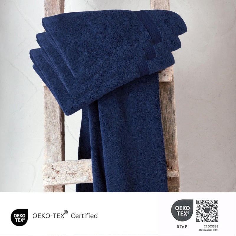 SALBAKOS 100% Turkish Cotton Bath Towel Set of 4 27x54 inch | Heirloom Quality | Hotel & Spa Collection | Ultra Soft, Super Absorbent, Long Lasting Bath Towels | Made in Turkey (Navy, 4 Bath Towels) - Image 4