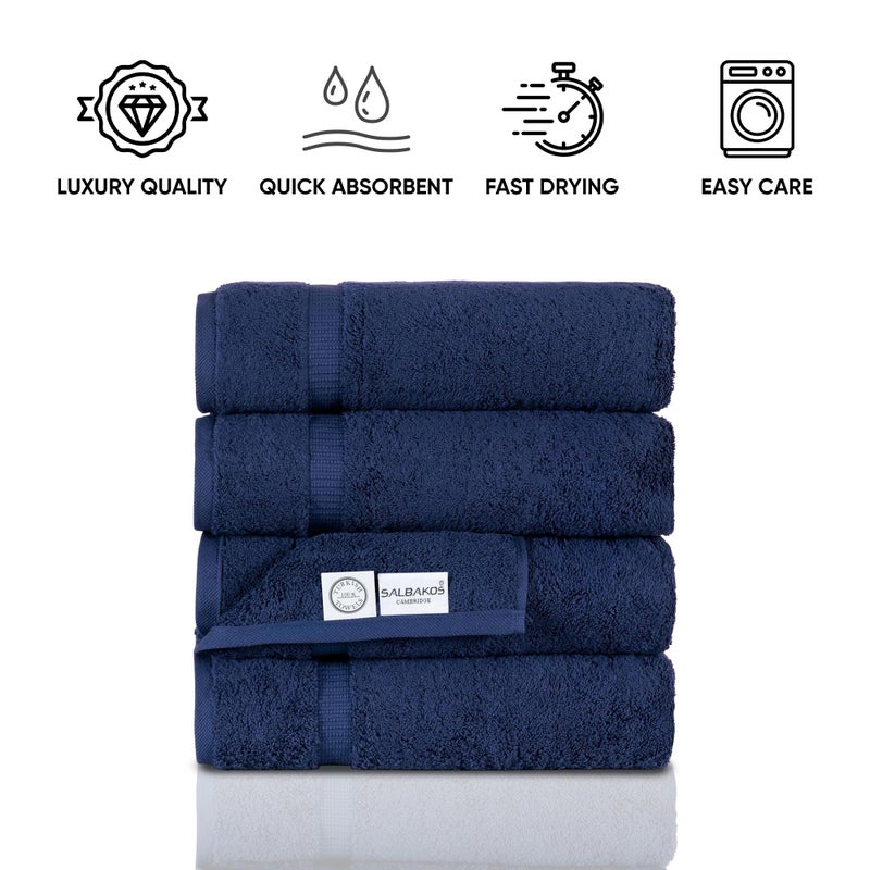 SALBAKOS 100% Turkish Cotton Bath Towel Set of 4 27x54 inch | Heirloom Quality | Hotel & Spa Collection | Ultra Soft, Super Absorbent, Long Lasting Bath Towels | Made in Turkey (Navy, 4 Bath Towels) - Image 5