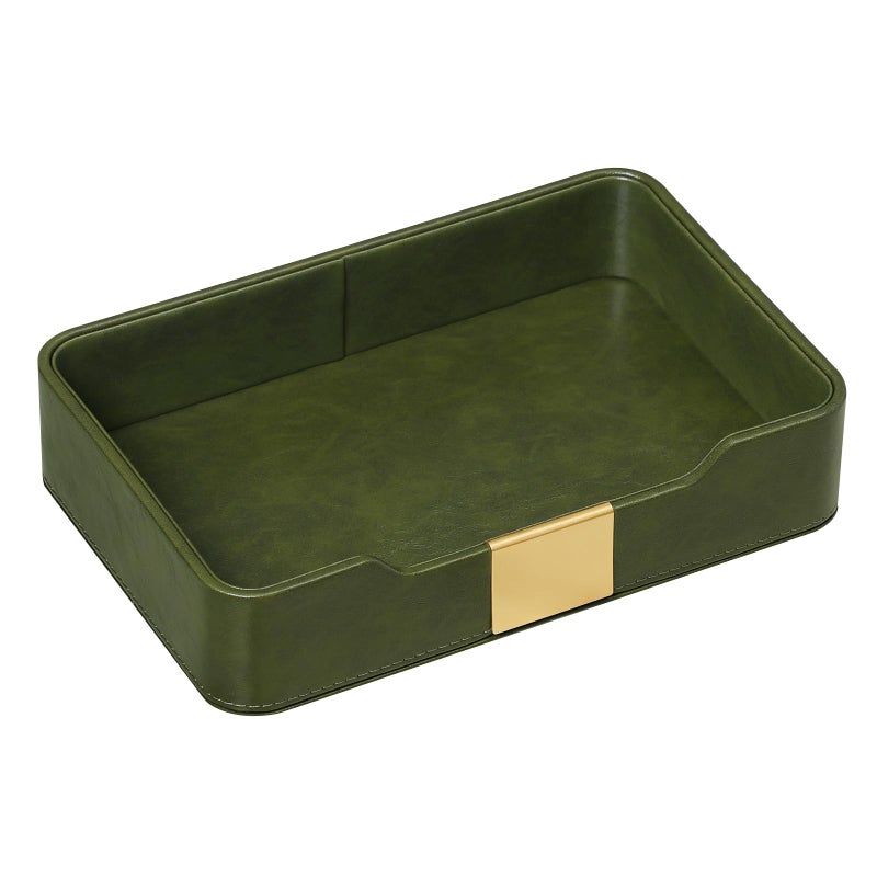 MEIBOOCH 10.2" x 6.7" Nightstand Organizer Tray with Gold Accent, Decorative Valet Trays Cologne Organizer for Men, Key Bowl Perfume Trinket Tray for Dresser Bedside Entryway Table (Dark Green) - Image 1