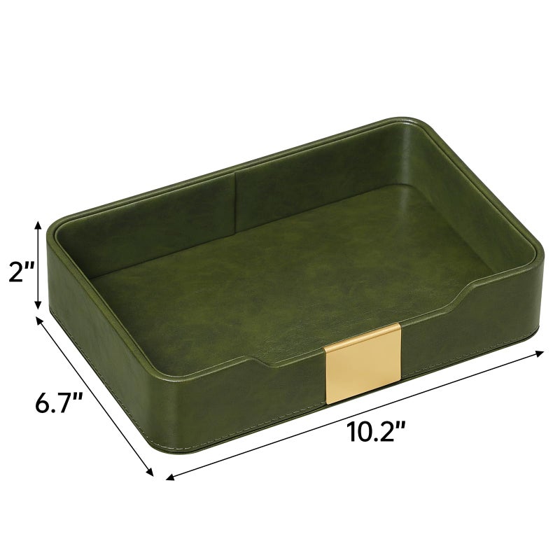 MEIBOOCH 10.2" x 6.7" Nightstand Organizer Tray with Gold Accent, Decorative Valet Trays Cologne Organizer for Men, Key Bowl Perfume Trinket Tray for Dresser Bedside Entryway Table (Dark Green) - Image 5