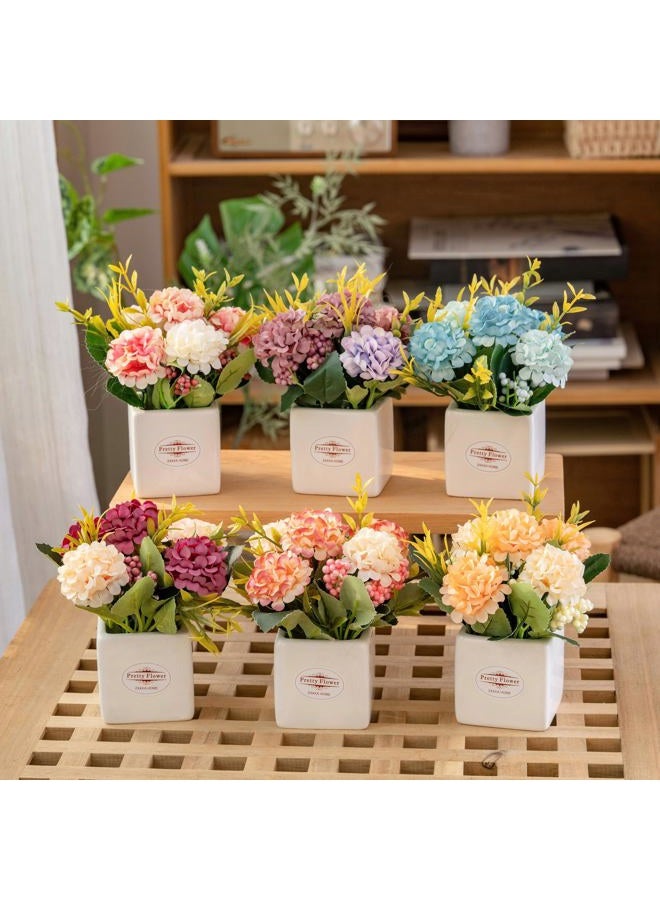 Donmills 6Pcs Artificial Flowers with Ceramic Pot Small Fake Hydrangea Flowers Arrangements Faux Spring Flowers in Vase Home Spring Decor, Centerpiece Table Decorations for Farmhouse Office Shelf Dining Table - Image 2