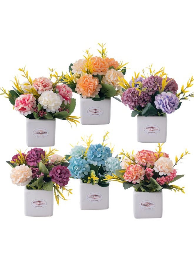 Donmills 6Pcs Artificial Flowers with Ceramic Pot Small Fake Hydrangea Flowers Arrangements Faux Spring Flowers in Vase Home Spring Decor, Centerpiece Table Decorations for Farmhouse Office Shelf Dining Table - Image 1