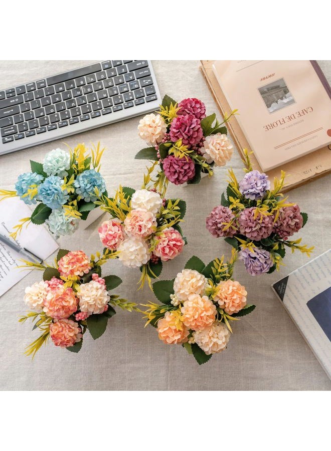 Donmills 6Pcs Artificial Flowers with Ceramic Pot Small Fake Hydrangea Flowers Arrangements Faux Spring Flowers in Vase Home Spring Decor, Centerpiece Table Decorations for Farmhouse Office Shelf Dining Table - Image 5