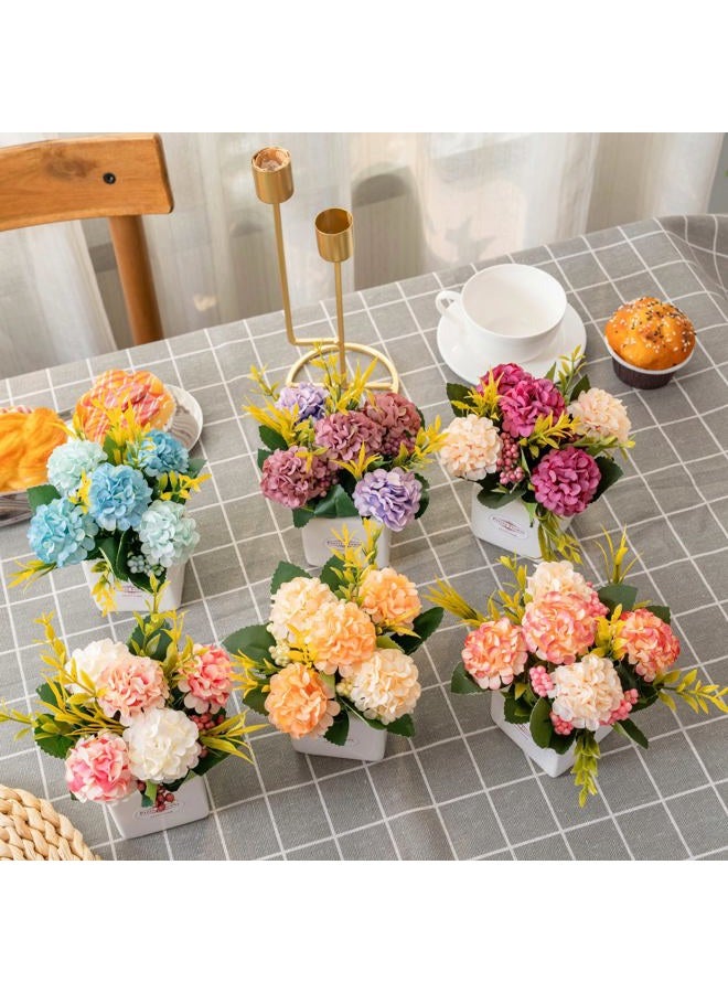 Donmills 6Pcs Artificial Flowers with Ceramic Pot Small Fake Hydrangea Flowers Arrangements Faux Spring Flowers in Vase Home Spring Decor, Centerpiece Table Decorations for Farmhouse Office Shelf Dining Table - Image 3
