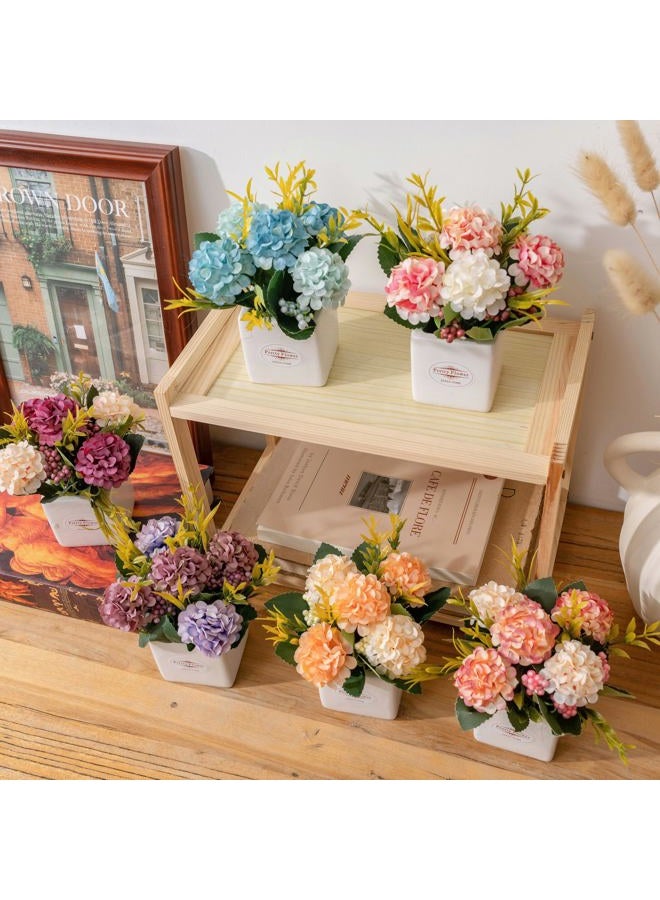 Donmills 6Pcs Artificial Flowers with Ceramic Pot Small Fake Hydrangea Flowers Arrangements Faux Spring Flowers in Vase Home Spring Decor, Centerpiece Table Decorations for Farmhouse Office Shelf Dining Table - Image 4