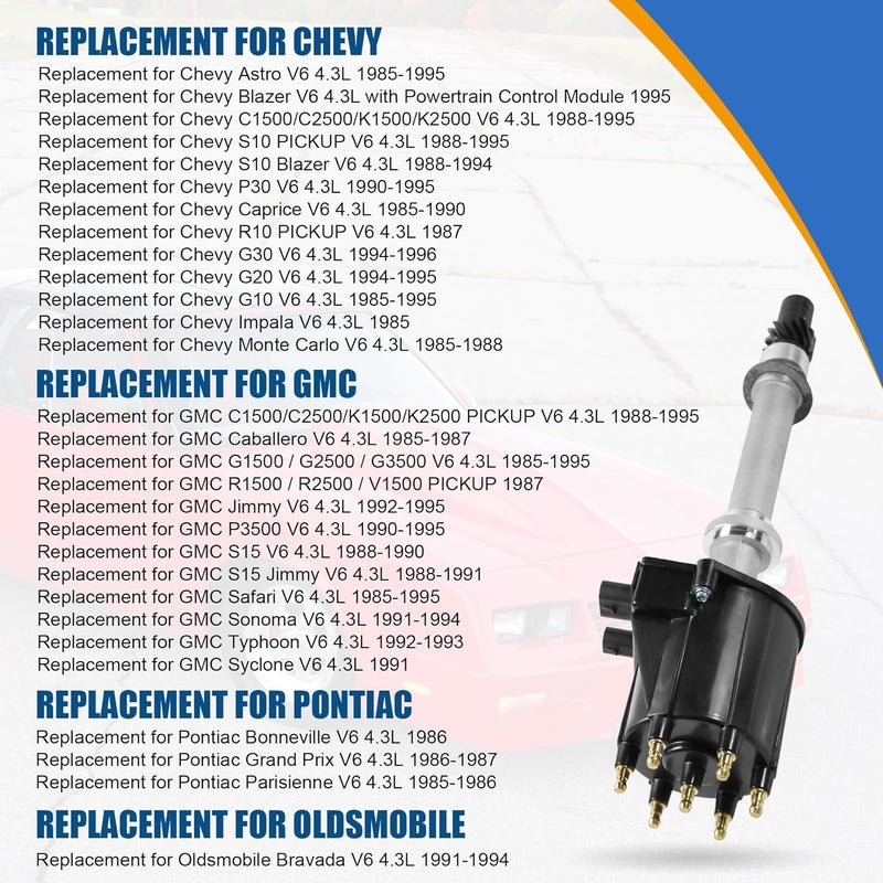 JDMSPEED Ignition Distributor With Cap & Rotor Replacement For Chevy Astro C1500 C2500 K1500 S10 Caprice Replacement For GMC Caballero G1500 Jimmy Replace 606-02330 10482827 1103837 1103725 HEI Distributor - Image 3