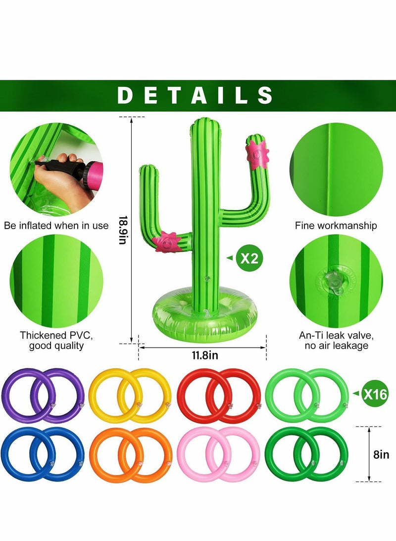 Excefore Pool Toys Ring Toss, Inflatable Cactus, Games with 16 Rings Floating Swimming for Multiplayer Water Boys Girls Adults Family Summer Beach (2 Sets) - Image 5