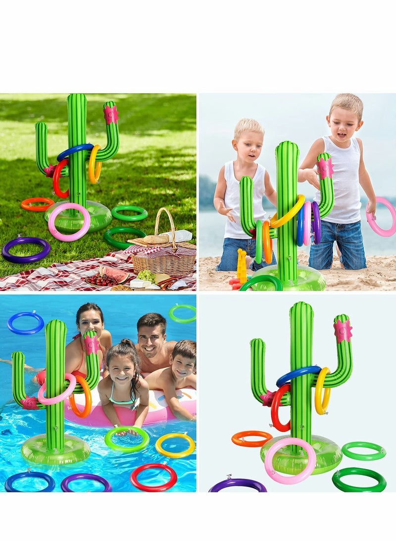 Excefore Pool Toys Ring Toss, Inflatable Cactus, Games with 16 Rings Floating Swimming for Multiplayer Water Boys Girls Adults Family Summer Beach (2 Sets) - Image 4
