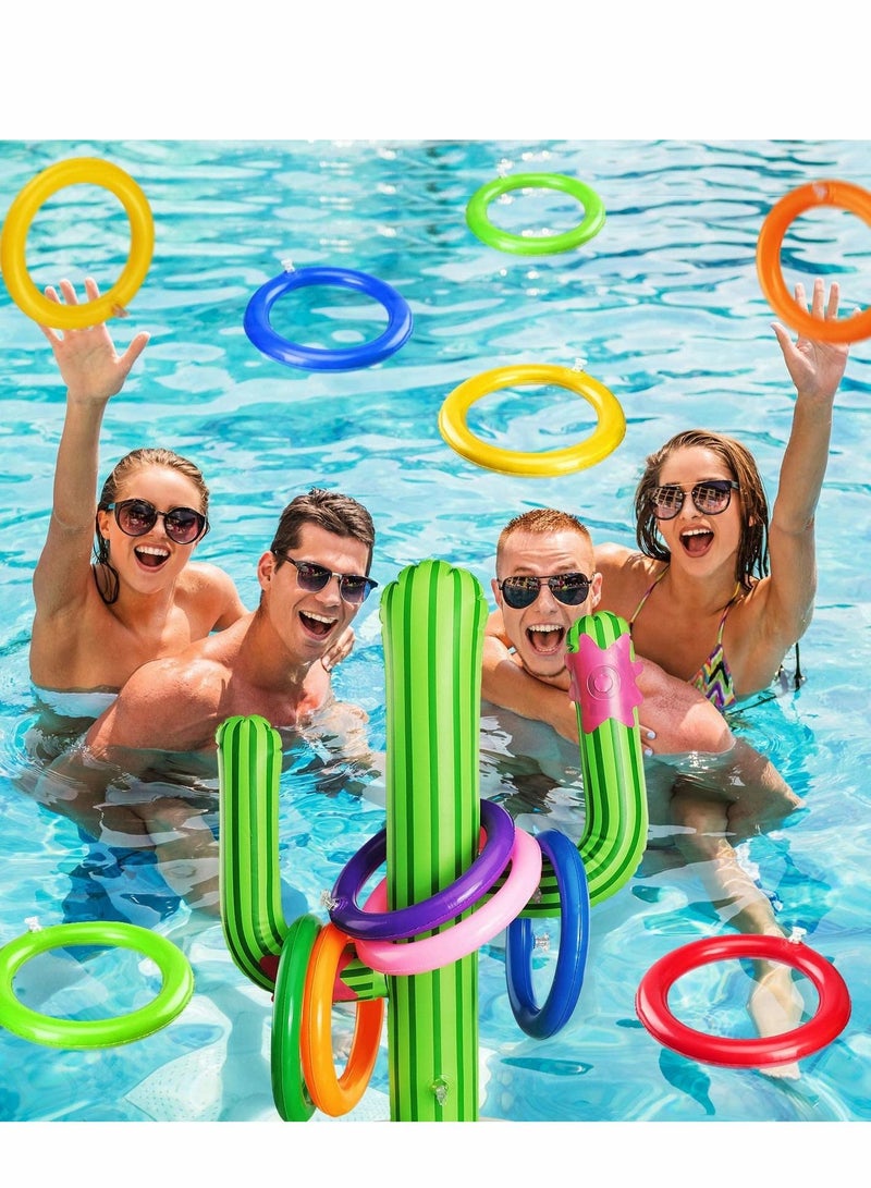 Excefore Pool Toys Ring Toss, Inflatable Cactus, Games with 16 Rings Floating Swimming for Multiplayer Water Boys Girls Adults Family Summer Beach (2 Sets) - Image 1