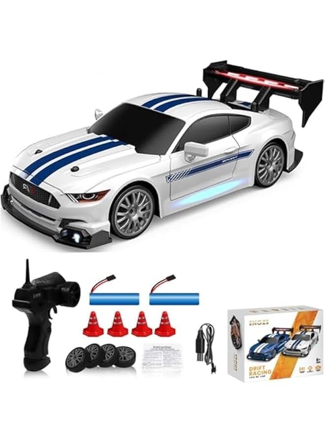1:24 Scale RC Drift Car 4WD 2.4GHz 30KM/H High Speed Racing Sport Toy Car with LED Lights, Racing and Drift Wheels (8602-White)  - Image 1