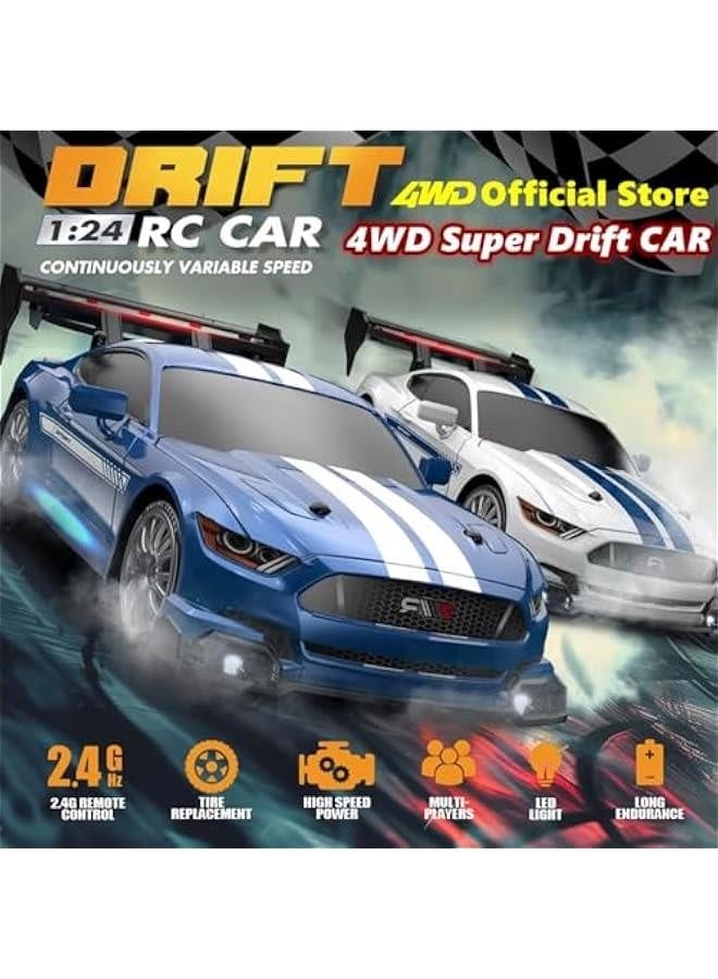 1:24 Scale RC Drift Car 4WD 2.4GHz 30KM/H High Speed Racing Sport Toy Car with LED Lights, Racing and Drift Wheels (8602-White)  - Image 2