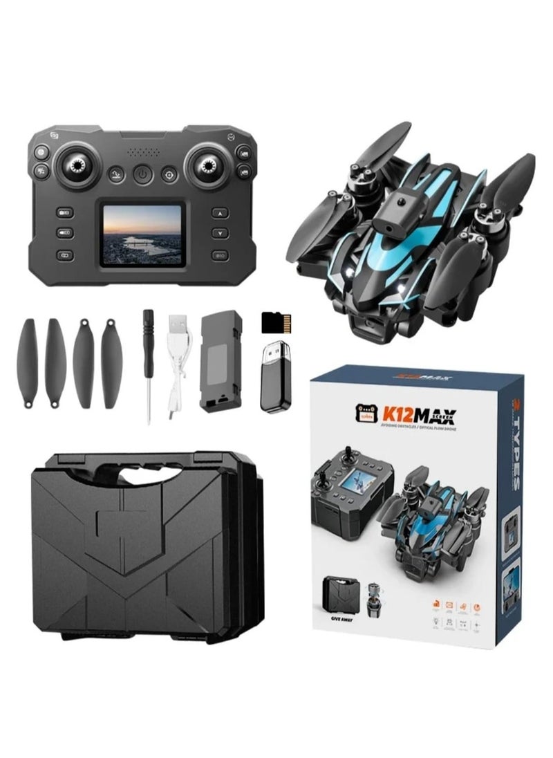 K12 Max Drone with Dual Camera, Optical Flow Positioning, Real-Time Screen Control, 4K HD Wide-Angle Lens, Altitude Hold, One-Key Takeoff/Landing, Foldable Quadcopter with Intelligent Flight Modes, Ideal for Aerial Photography, Kids & Adults – Black