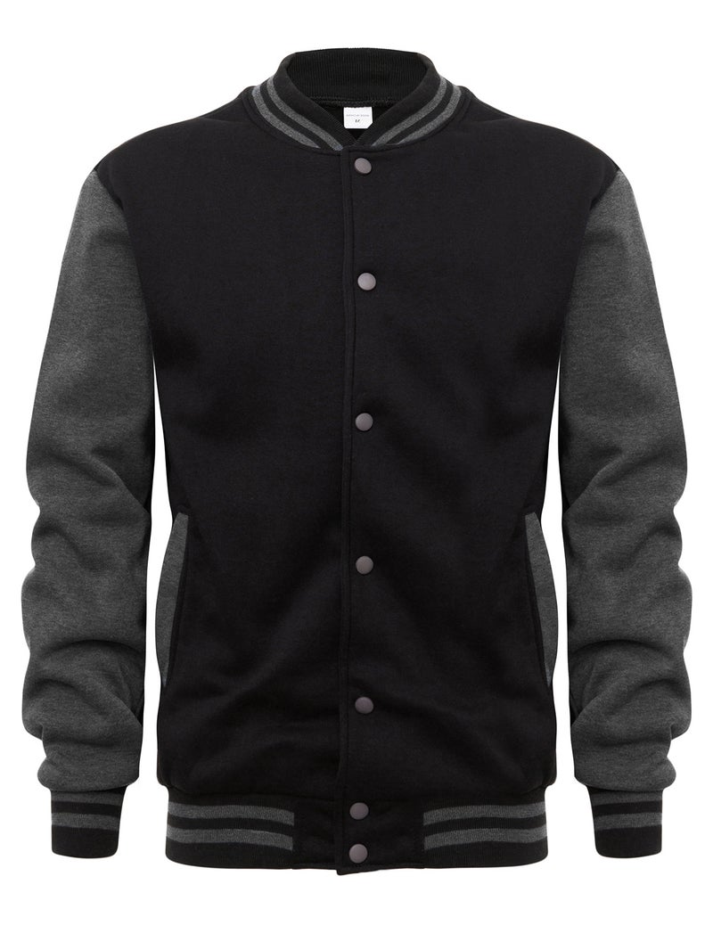 Generic Casual Winter Cross-Border Zipper Cardigan Onewear Sweatshirt European Size Baseball Mens Jacket Button Plus Velvet Mens Black + dark gray sleeves 