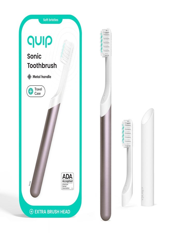 Quip Metal Sonic Electric Toothbrush for Adults - Time Travel & Soft Bristles with Travel Case & Replacement Brush Head - 3 Month Battery Life, Dusk Plum - Image 1