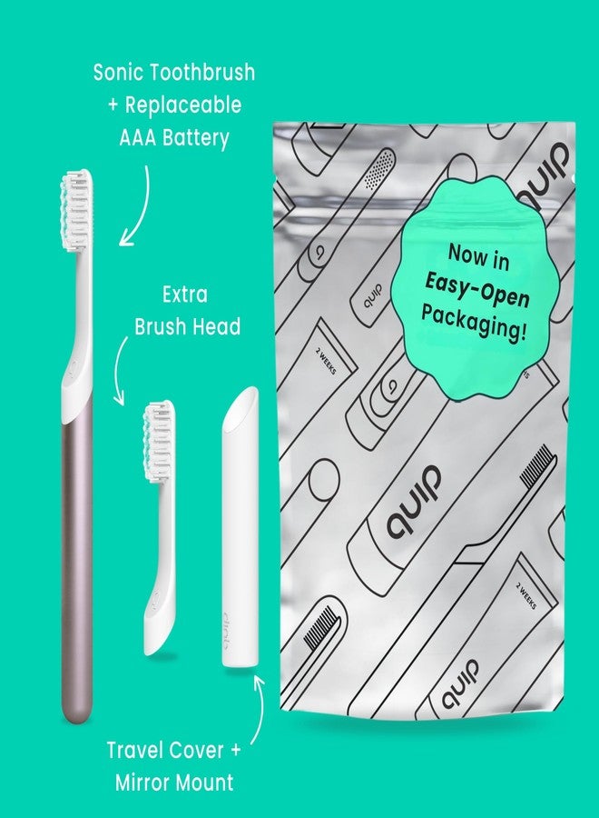 Quip Metal Sonic Electric Toothbrush for Adults - Time Travel & Soft Bristles with Travel Case & Replacement Brush Head - 3 Month Battery Life, Dusk Plum - Image 2