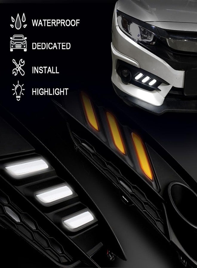 BIHEE Daytime Running Light Assembly for Honda Civic 2016 2017 2018, 2 Color DRL Driving Fog Lamp Waterproof Bright Amber Turn Signal Light Assembly Kit,1 Pair - Image 5