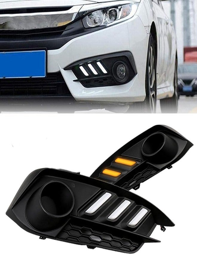 BIHEE Daytime Running Light Assembly for Honda Civic 2016 2017 2018, 2 Color DRL Driving Fog Lamp Waterproof Bright Amber Turn Signal Light Assembly Kit,1 Pair - Image 1