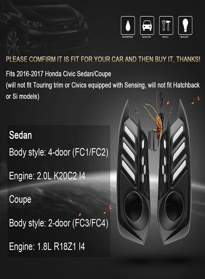 BIHEE Daytime Running Light Assembly for Honda Civic 2016 2017 2018, 2 Color DRL Driving Fog Lamp Waterproof Bright Amber Turn Signal Light Assembly Kit,1 Pair - Image 4