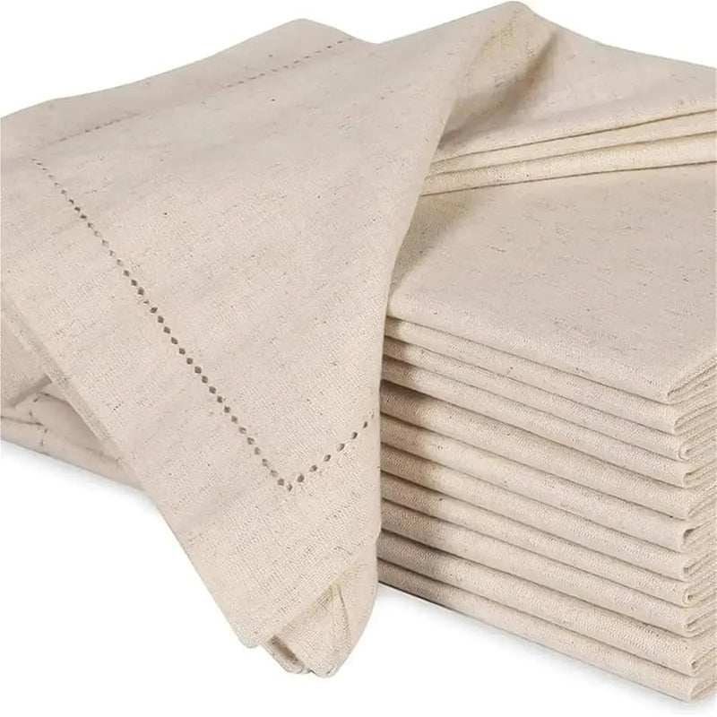Set Of 6 White Hemstitched Linen Dinner Napkins Washable 45x45cm - Image 3