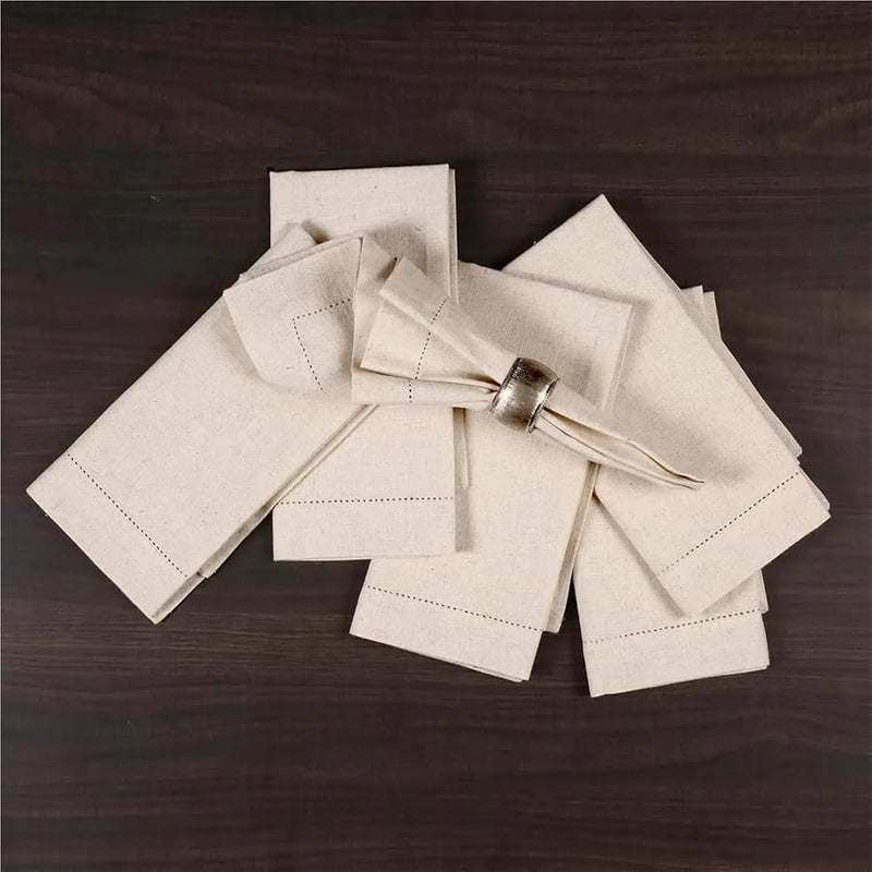 Set Of 6 White Hemstitched Linen Dinner Napkins Washable 45x45cm - Image 4