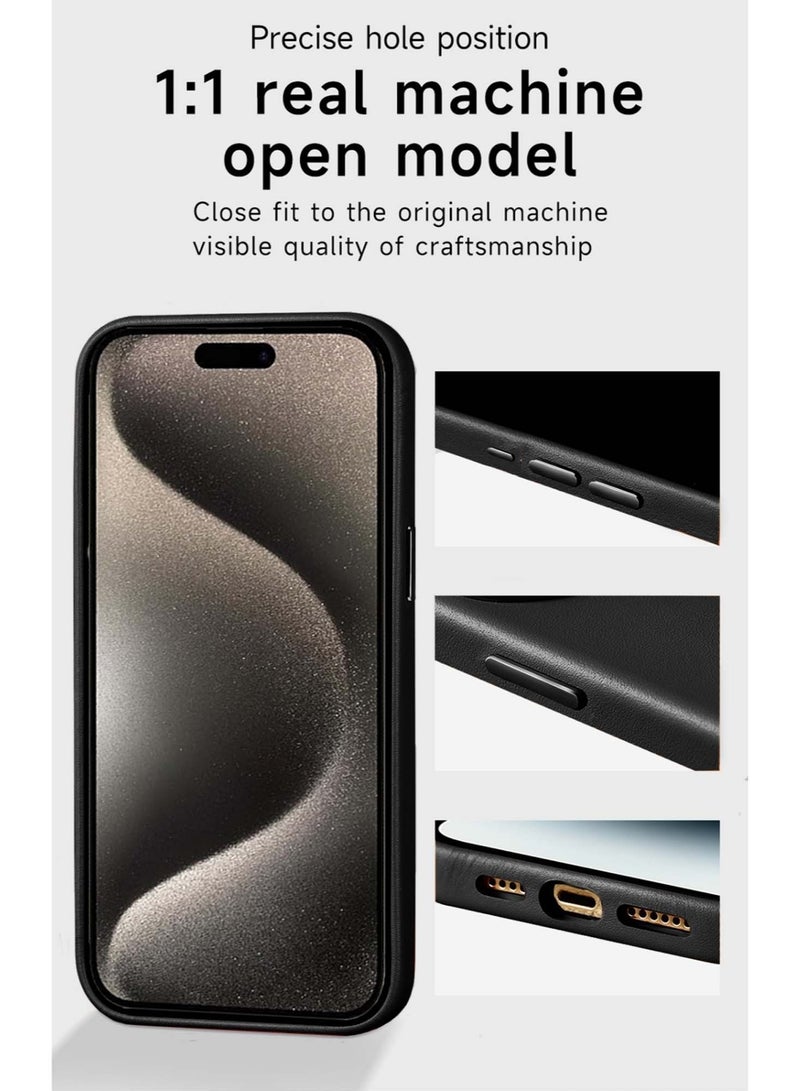 Techie غطاء خلفي جلدي مغناطيسي ماجسيف لآبل آيفون 15 برو ماكس مع تبطين مايكروفايبر - أسود - Image 4