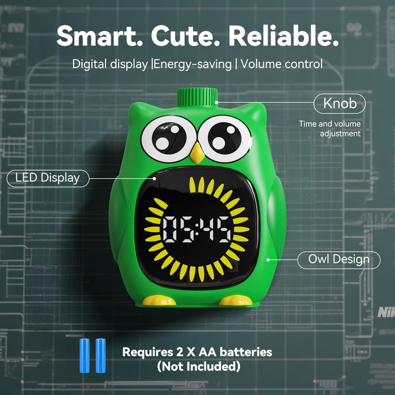 Doli Yearning Visual Timer for Kids, 99 Minute Cute Owl Digital Countdown Timer for Home School Classroom Supplies Study, Silent Time Management Tool (Green) - Image 3