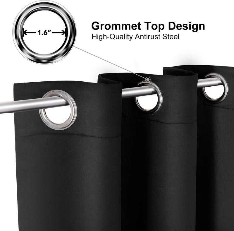 ChrisDowa Small Window Curtains for Kitchen and Bedroom - Grommet Short Thermal Insulated Room Darkening Curtains (2 Panels, Black, 34 x 36 Inch) - Image 3