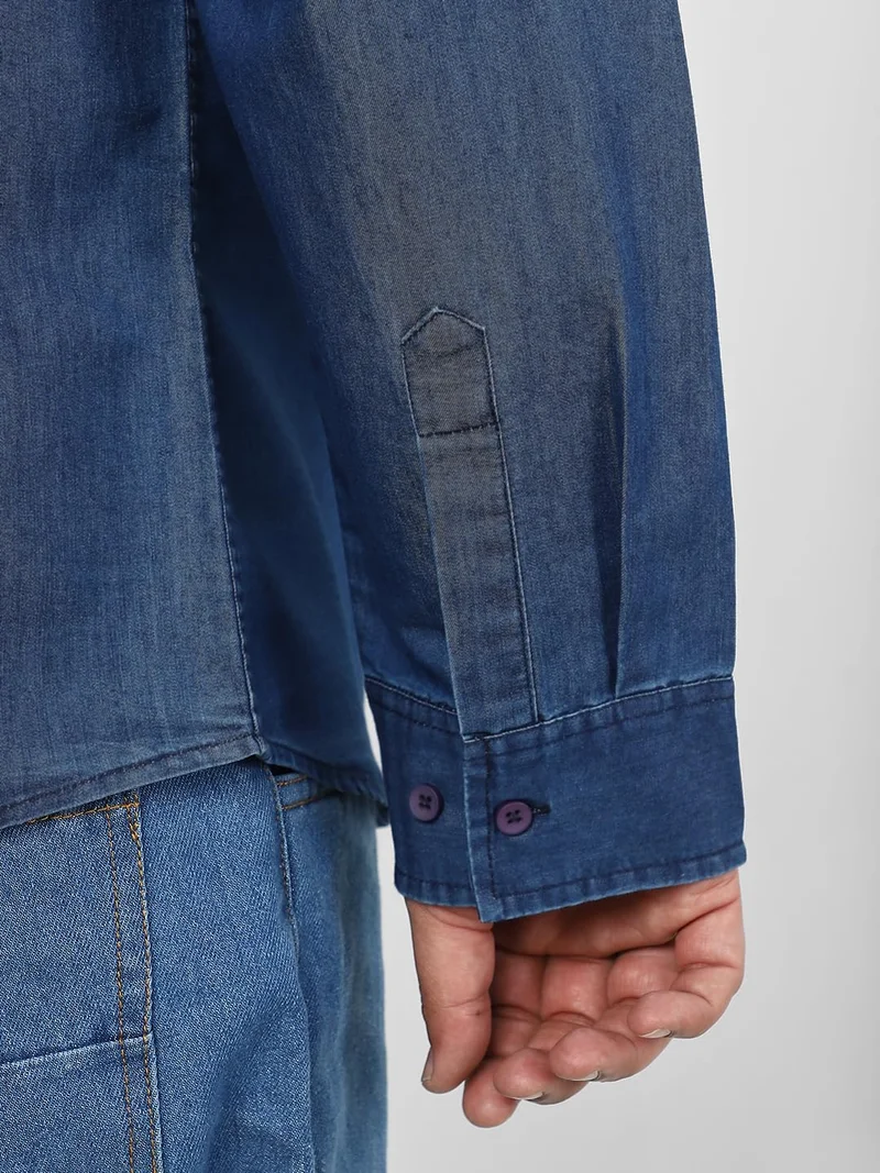 Urbano Fashion  Urbano Plus Men's Blue Full Sleeve Regular Fit Casual Denim Shirt  | Best Price UAE