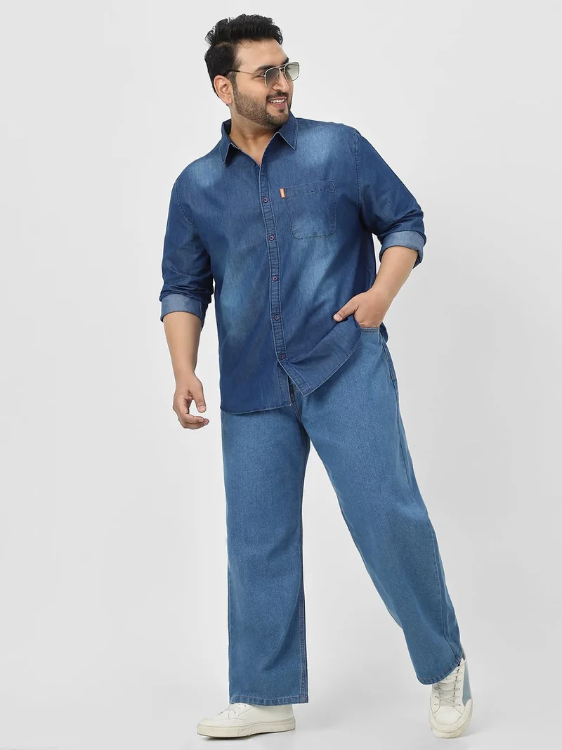 Urbano Fashion  Urbano Plus Men's Blue Full Sleeve Regular Fit Casual Denim Shirt  | Best Price UAE