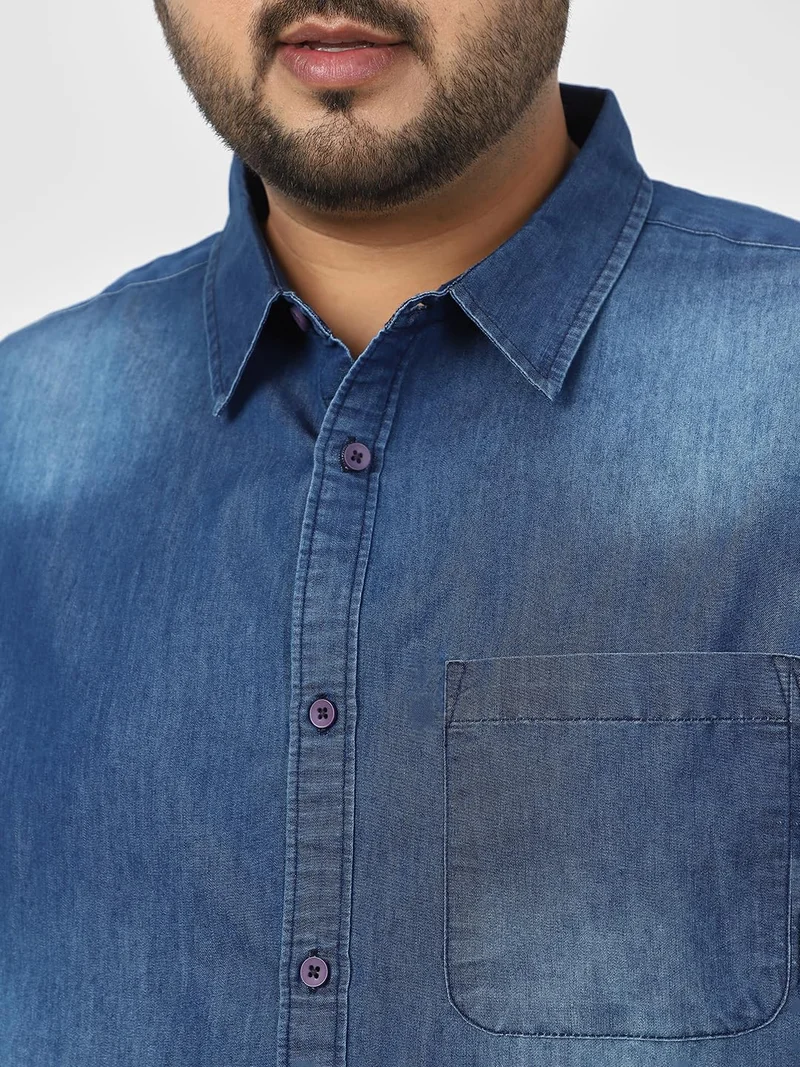 Urbano Fashion  Urbano Plus Men's Blue Full Sleeve Regular Fit Casual Denim Shirt  | Best Price UAE