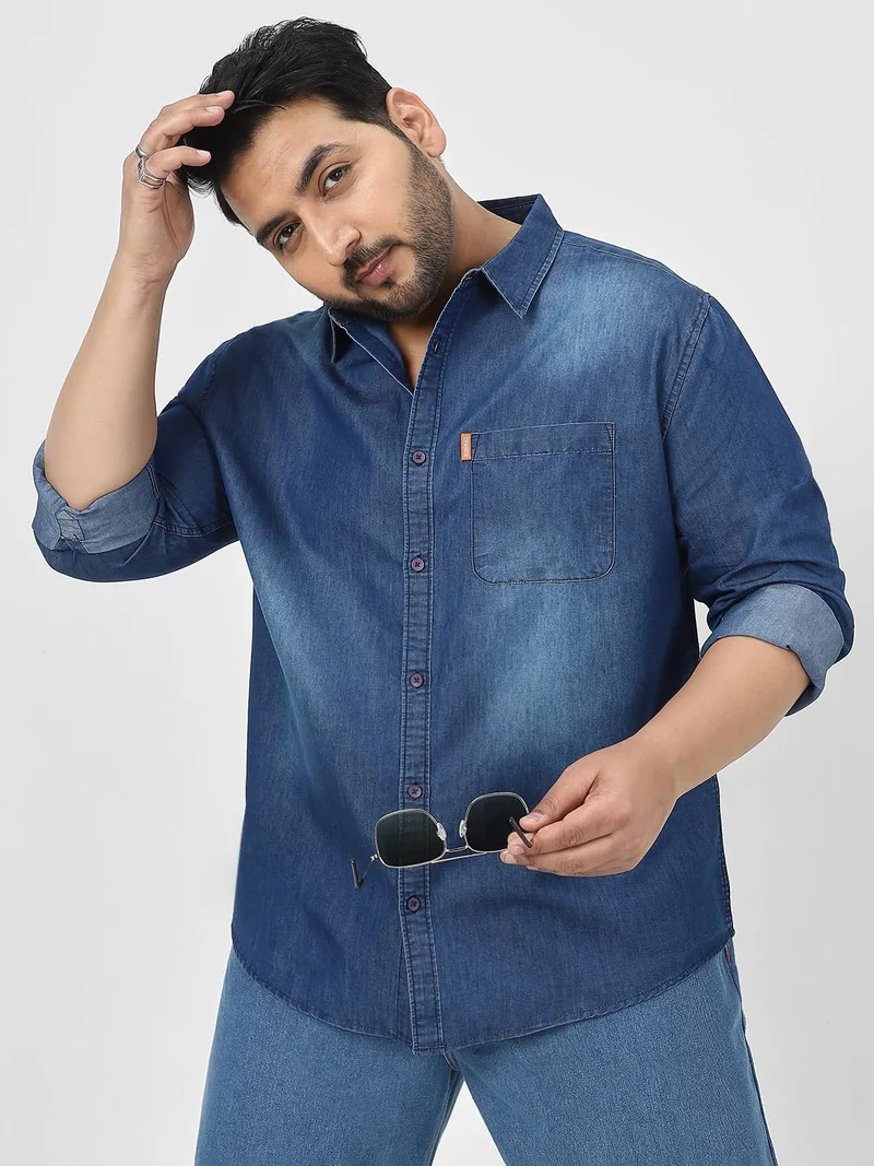 Urbano Fashion  Urbano Plus Men's Blue Full Sleeve Regular Fit Casual Denim Shirt  | Best Price UAE