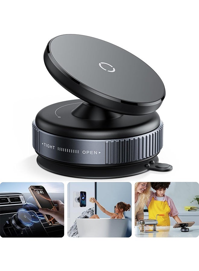 Ant 360° Rotatable Vacuum Magnetic Phone Holder, Adjustable Hands-Free Suction Cup Car Phone Mount for Car/Gym/Mirror/Smooth Surface, Compatible with All Smartphones, Black - Image 1