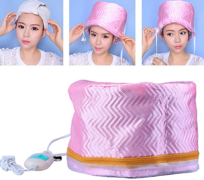 unique enterprise Hair Care Thermal Head Hair Spa Cap Treatment with Beauty Steamer Nourishing Heating and creem (H-01K) (PINK LINE) - Image 3