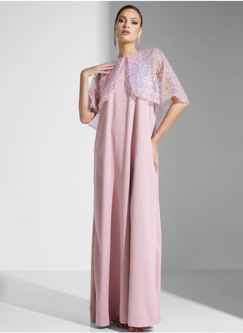 Namshi x Dress With Shimmer Cape