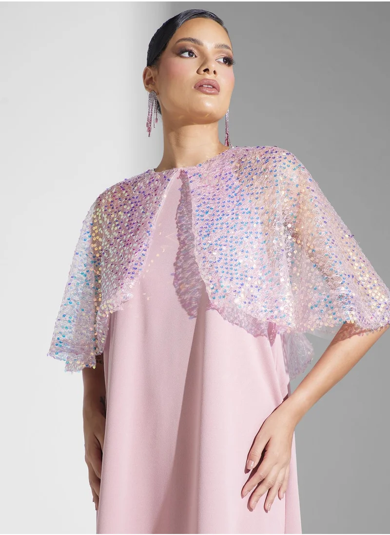 Namshi x Dress With Shimmer Cape
