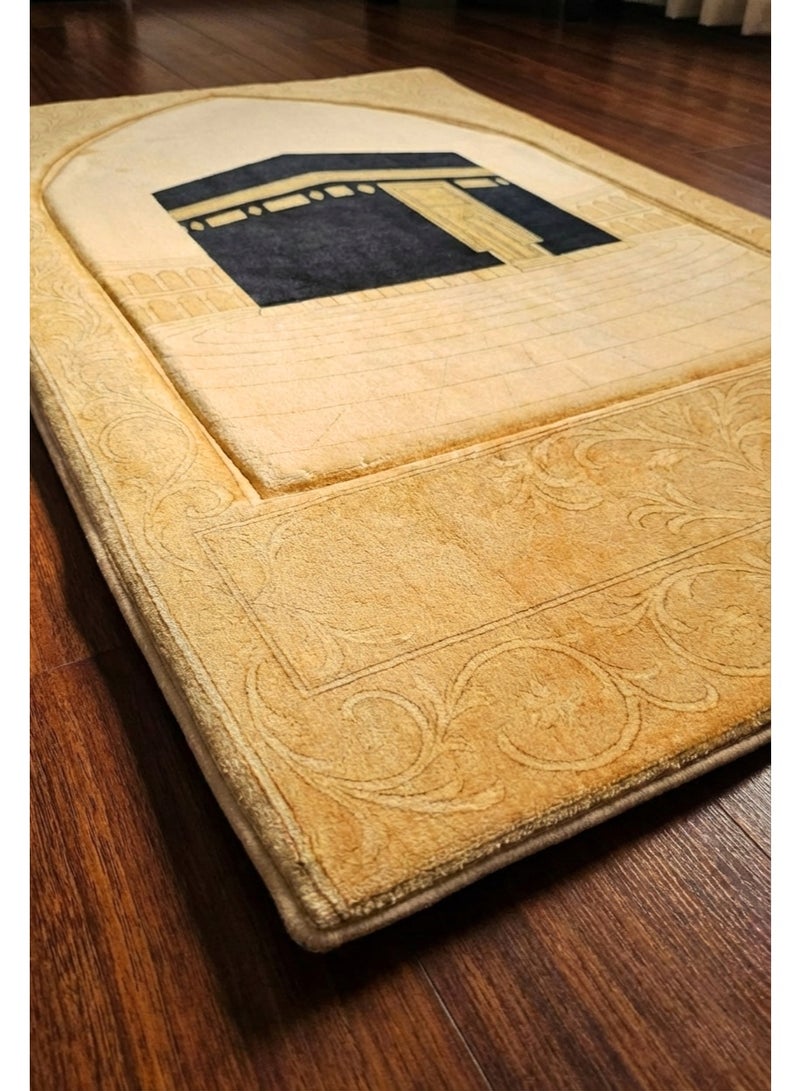 Fabienne Memory Foam Prayer Mat 70x110cm Thick Padded Muslim Prayer Rug with Knee Support Gift for Elderly People Cushioned Anti-Slip Lightweight 3D Design Janamaz Kaaba Print Salah Mat Golden Beige - Image 5