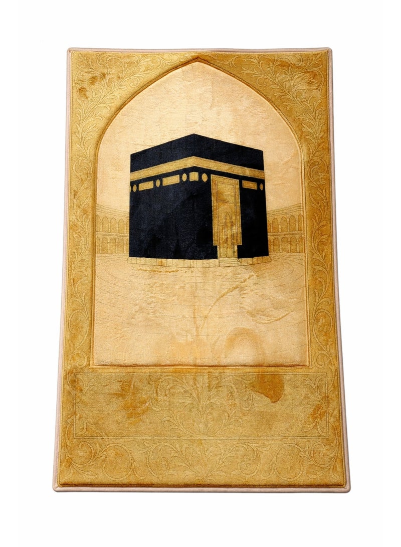 Fabienne Memory Foam Prayer Mat 70x110cm Thick Padded Muslim Prayer Rug with Knee Support Gift for Elderly People Cushioned Anti-Slip Lightweight 3D Design Janamaz Kaaba Print Salah Mat Golden Beige - Image 4
