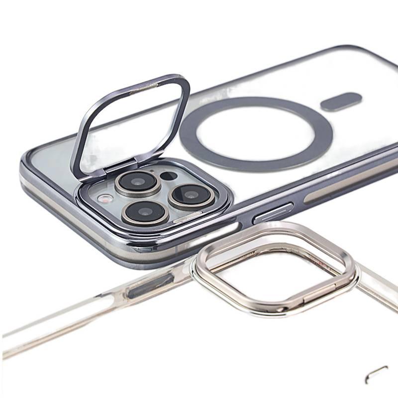 غطاء MagSafe بPC باللون Silver مغناطيسي بوظيفة حامل لـ iPhone 13 مع حامل قائم ومغناطيس قوي مع مقاوم للصدمات مع حماية من السقوط سهل الحمل للتخزين العملي أثناء التنقل - Image 4