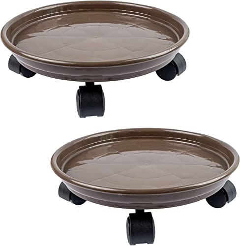 HGLCM 2Pcs Plant CaddyPlanter Pot Mover Plant Pot Pallet Dolly Caster with Universal Wheels Round Movable Planter Dolly Trolley Tray Pallet Outdoor Indoor Tree Flower Stand Planter 118 inch2pcsbrown - Image 1