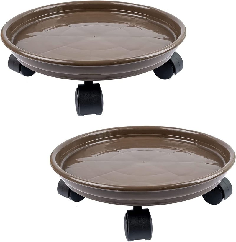 HGLCM 2Pcs Plant CaddyPlanter Pot Mover Plant Pot Pallet Dolly Caster with Universal Wheels Round Movable Planter Dolly Trolley Tray Pallet Outdoor Indoor Tree Flower Stand Planter 118 inch2pcsbrown - Image 2